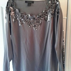 Grey Sweater Trimmed in Sequin with Oval Cut Outs