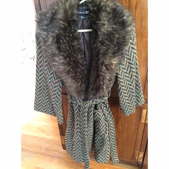 Forever21 Faux Fur Trimmed Coat