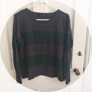 Grey and Green Striped Boxy Sweater