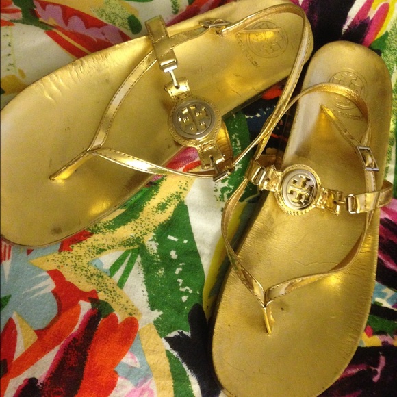 GUC: Tory Burch gold flat sandals, fits 8.5 or 9