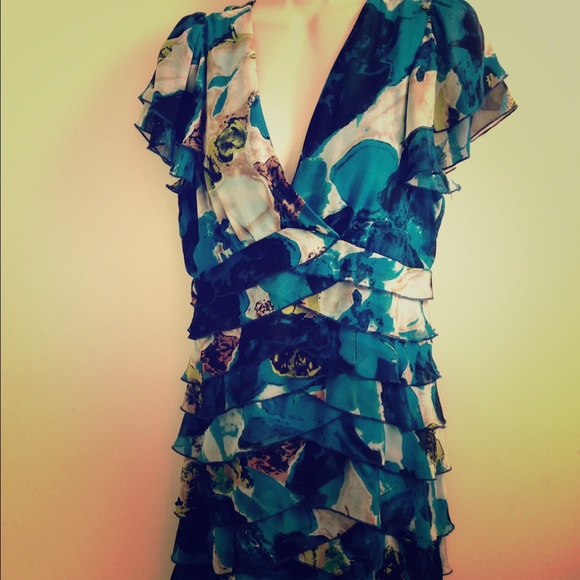 Blue Floral Ruffle Dress