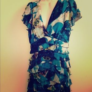Blue Floral Ruffle Dress