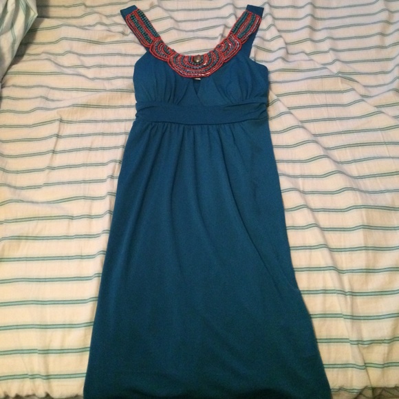 Teal dress with gorgeous beading.