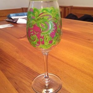 Lilly Pullitzer hand painted wine glass.