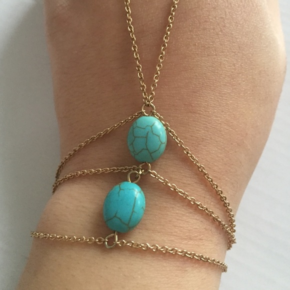 Turquoise and Gold Boho Chain Bracelet - Picture 2 of 3