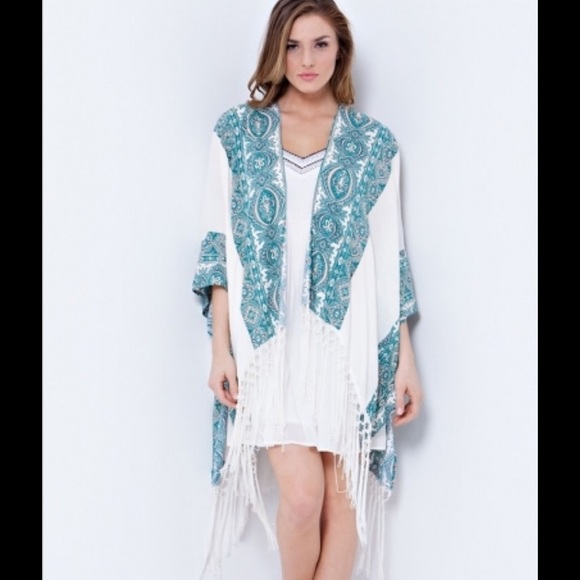 🆕Indie Bliss ~ Turquoise Paisley Kimono Cardi NEW - Picture 2 of 4