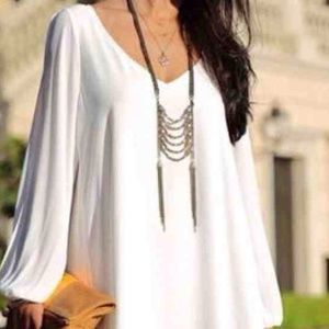 Open sleeve white chiffon shift dress
