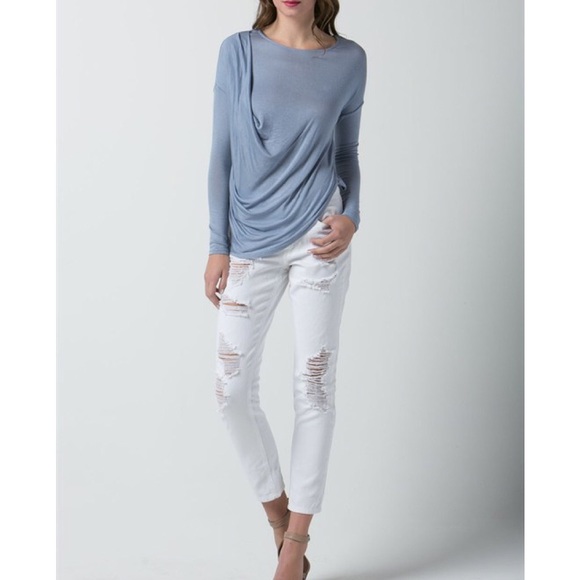 "Temperance" Draped Side Long a Sleeve Top - Picture 3 of 4