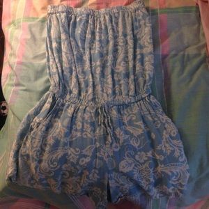 blue and white romper