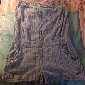 a blue and white romper