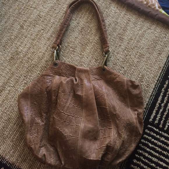 All Saints brownish-gray leather handbag w/brass