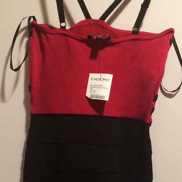 NWT Bebe Strappy Bandage Dress XS Red Black - Picture 3 of 4