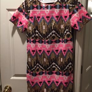 Sequin & leather mini dress