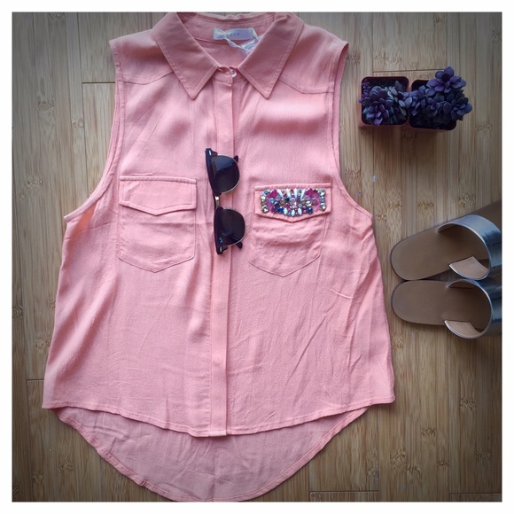 Embelished Pocket Hi Lo Top