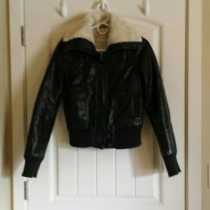 Leather bomber jacket