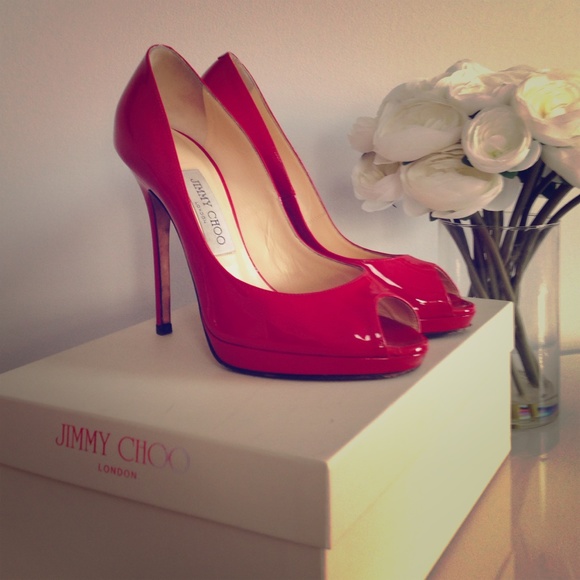 Jimmy Choo red peeptoe heels