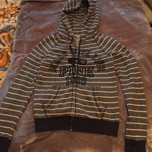 Victoria's Secret Striped gray and white zip up