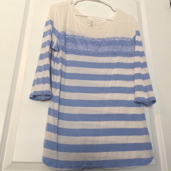 ✨Girly Periwinkle Blue+Cream,Lace over Stripes💙 - Picture 2 of 4