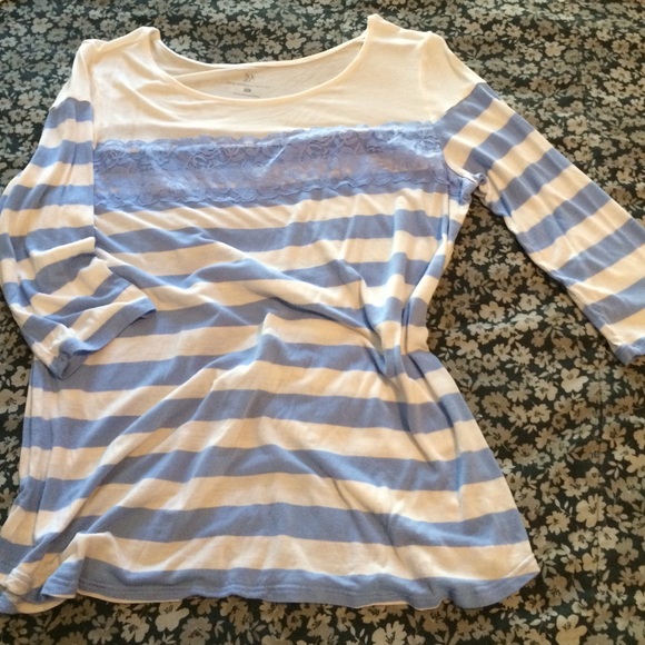 ✨Girly Periwinkle Blue+Cream,Lace over Stripes💙 - Picture 4 of 4