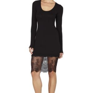 (BCBG BLACK) LIVI LONG-SLEEVE LACE-HEM DRESS .