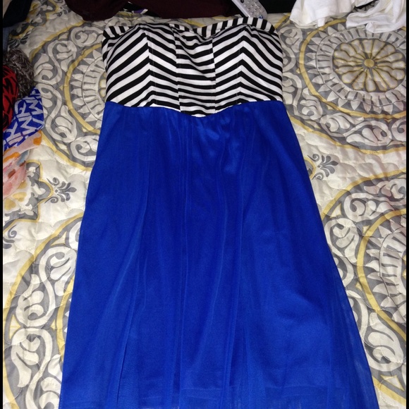 Black -white- blue dress