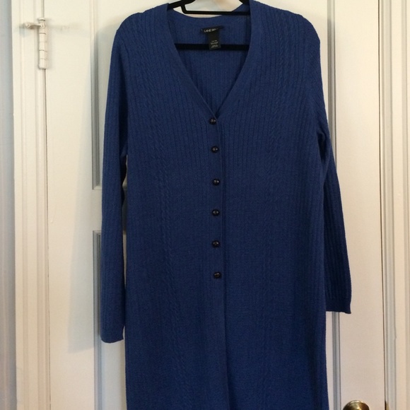 Long blue sweater duster
