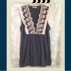 Navy Blue Polka Dot Tunic w/ Lace Collar