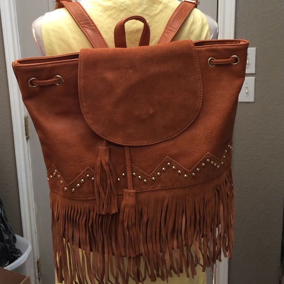 ?Final Price! Brown Suede w-Faux Fringe BackPack!