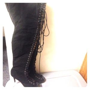 Lace up thigh high boots/heels