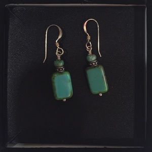One of a kind tribal Aqua/Green hanging earrings