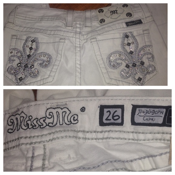 🍀 MISS ME JEANS CAPRI 26 RHINESTONE FLEUR - Picture 3 of 4
