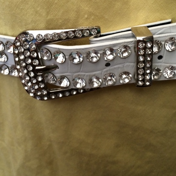Genuine Leather White Rhinestone Belt!