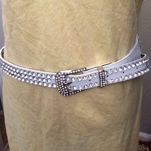 Genuine Leather White Rhinestone Belt!