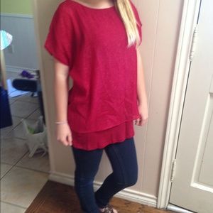 Red, shimmery top