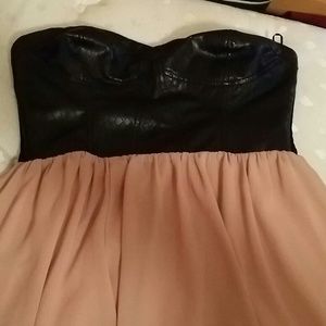 Faux leather, chiffon at the bottom dress