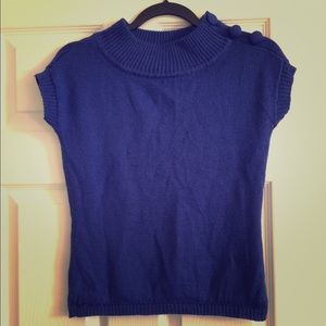 Blue high neck short sleeve sweater top.