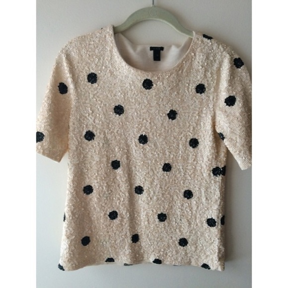 J.Crew Sequined Ivory w/Black Polka Dotted Top