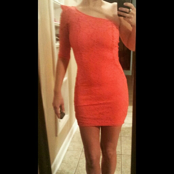 Coral one sleeve dress