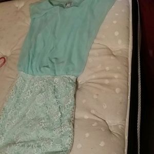Mint blue dress with lace overlay skirt