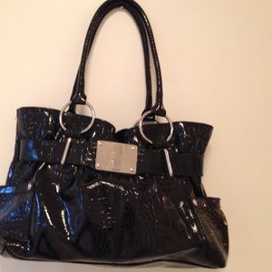 Black patent faux print purse