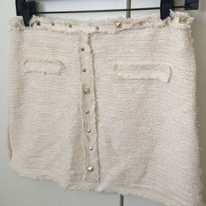 Zara White Tweed Embellished Skirt