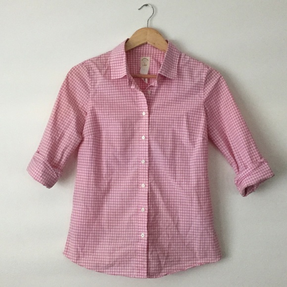 J Crew pink gingham shirt
