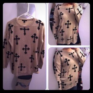 Long sweater with cross design