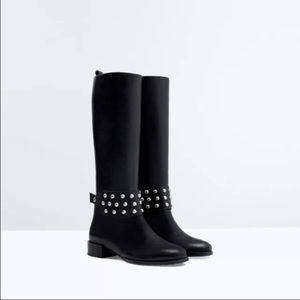 ZARA METAL BLACK STUDDED KNEE RIDING BOOTS 11 42