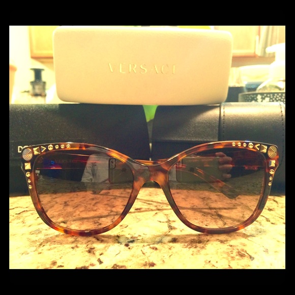 VERSACE Studded Tortoiseshell Sunglasses