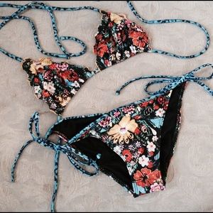 Floral print string bikini set