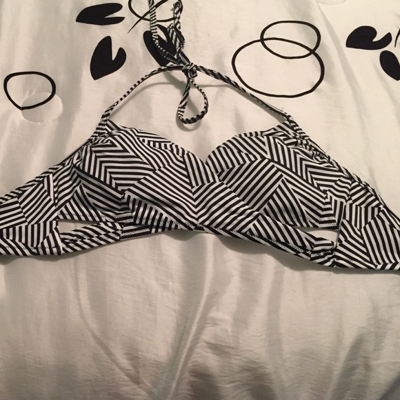 Pink. Black and white swim top