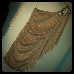 One Shoulder Mini Dress, Gold/Beige