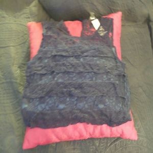 Ann Taylor navy blue lace shell