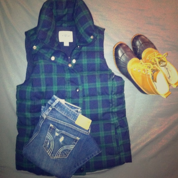 Navy and Green Plaid Vest